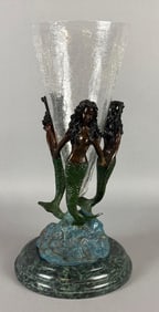 SPI Gallery Brass Mermaid Sculpture with Clear Crackle Glass Insert