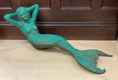 Large Cast Iron Lounging Mermaid Garden Statue