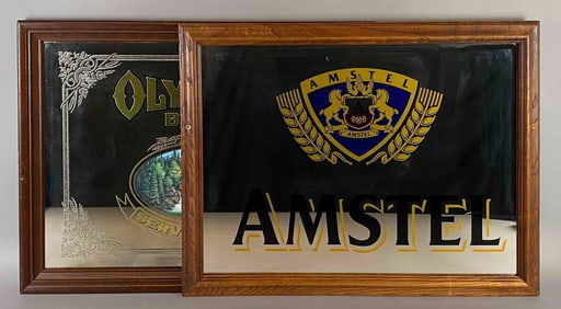 Group of Olympia and Amstel Advertising Beer Backbar Mirror Signs