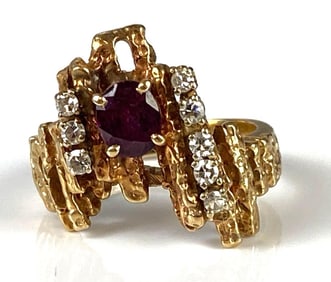 14K Gold Ruby and Diamond Ring