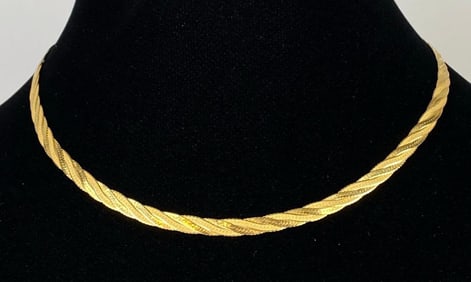 14K Gold Italian Silmar Flat Braided Twist Chain Necklace