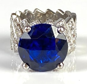 14K White Gold Blue Spinel and Diamond Ring