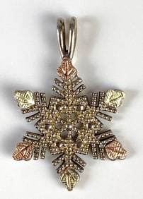 12K Gold and Sterling Silver Snowflake Necklace Pendant