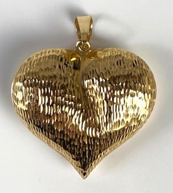 14K Gold Puffy Hollow Heart Necklace Pendant