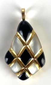 14K Gold Kabana Onyx and Mother of Pearl Necklace Pendant
