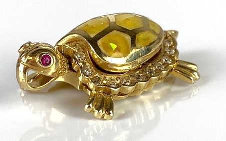 14K Gold Turtle Locket Necklace Pendant