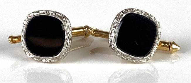 Pair of 14K Gold Onyx Cufflinks
