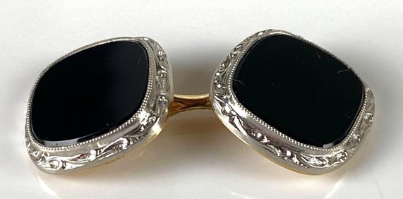 14K Gold Onyx Single Tuxedo Cufflink