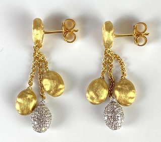 Pair of Marco Bicego 14K Gold Diamon Three-Strand Drop Earrings