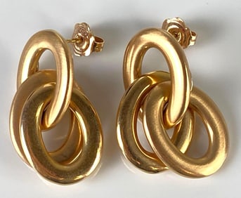 Pair of 18K Gold Italian Oval Link Earrings