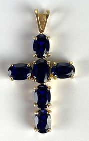 10K Gold Sapphire Cross Necklace Pendant