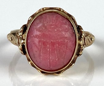 10K Gold Pink Rhodochrosite Scarab Ring