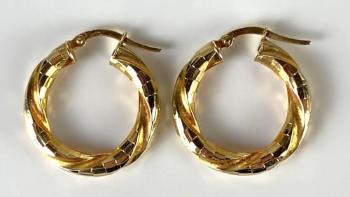 Pair of 14K Gold Milor Twisted Textured Hoop Earrings