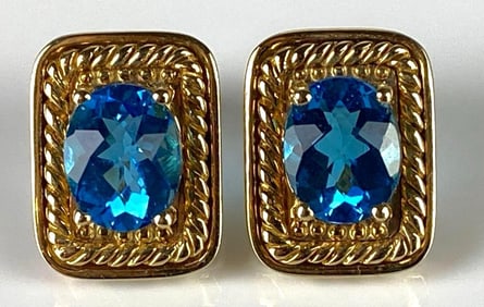 Pair of 14K Gold Blue Topaz Earrings