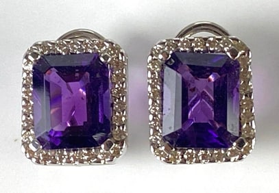 14K White Gold Amethyst and Diamond Earrings