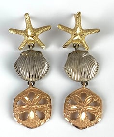 Pair of 14K Gold Seashell Drop Earrings