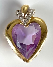 14K Gold Amethyst and Diamond Necklace Pendant