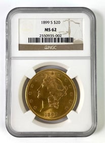 1899 S $20 NGC Graded MS 62 US Liberty Gold Head Gold Coin