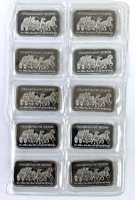 Group of 10 Stagecoach Sikver For When You Have To Get Out of Dodge 1 oz .999 Silver Ingot/ Bars