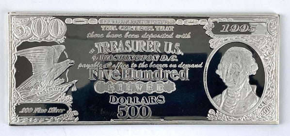 1995 USA $500 8 Troy Oz  .999 Fine Silver Certificate