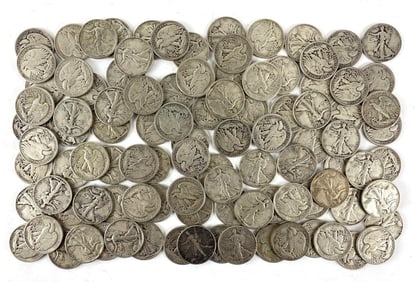 Group of 100 Walking Liberty Silver Half Dollars