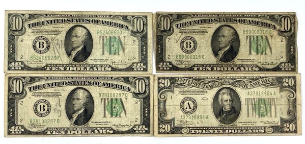 Group of 4 1934 Green Seal Federal Reserve Notes