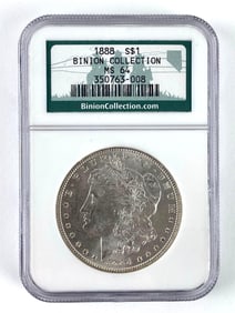 1888 S Binion Collection NGC Graded MS 64 US $1 Morgan Silver Dollar
