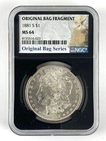1881 S US Morgan Silver Dollar Original Bag Fragment Series NGC MS64