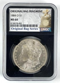 1884 O US Morgan Silver Dollar Original Bag Fragment Series NGC MS64