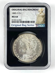 1885 O US Morgan Silver Dollar Original Bag Fragment Series NGC MS64