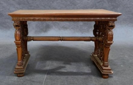 Antique Renaissance Revival Carved Oak Console Table