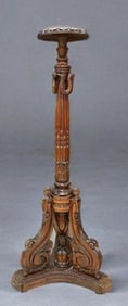 Antique Carved Walnut Jardiniere / Plant Pedestal