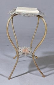 Antique Ornate Metal Plant Stand with Marble Top