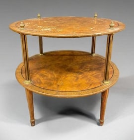 Mid-Century Modern Sahon Two-Tier Brass & Wood Side Table