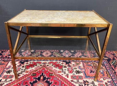 Mid-Century Modern Capiz Shell and Brass Coffee Table