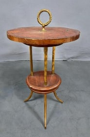 Antique Two-Tier Dumb Waiter with Brass Ring Handle