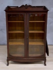 Antique Walnut 2 Glass Door Display Cabinet