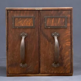 Antique Globe Oak 2 Drawer Card Filing Cabinet