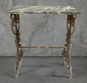 Antique Wrought Iron Table with Marble Top
