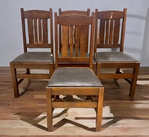 Set of 4 Antique Mission Oak Dining Chairs