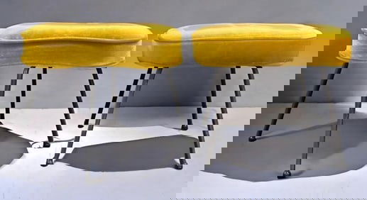 Group of 2 MCM Yellow Velvet Footstools