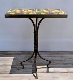 Wrought Iron and Fruit Tile Table