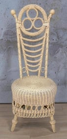 Antique French Victorian Wicker Painted Boudoir Chair