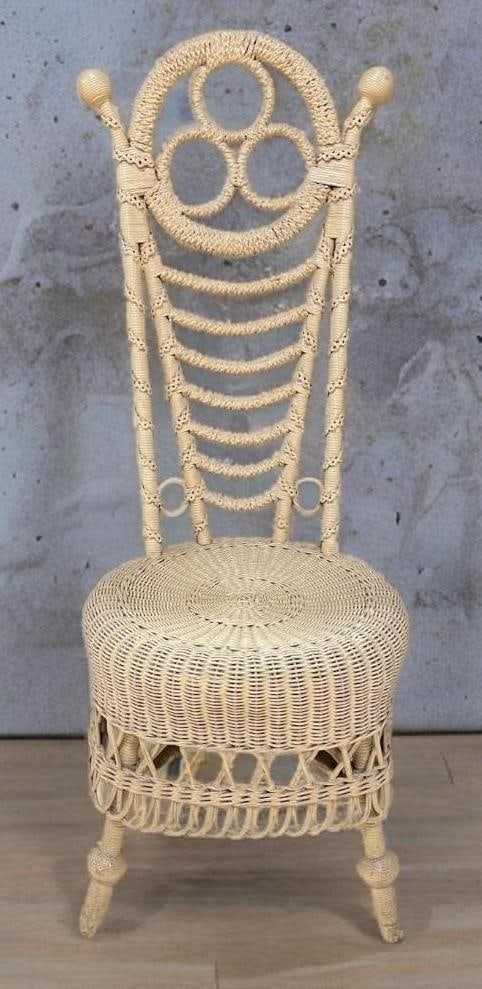 Antique French Victorian Wicker Painted Boudoir Chair (1 of 7)