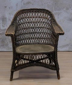 Antique Black Wicker Arm Chair