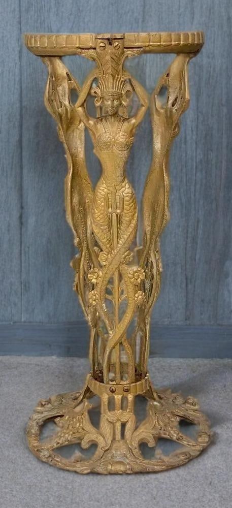 Antique The Booth Co. Chicago Mermaid Motif Cast Brass Fish Bowl Stand (1 of 6)