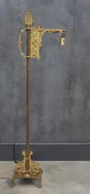 Antique Brass and Bronze Bridge Arm Floor Lamp