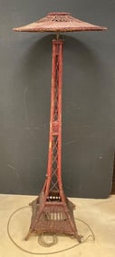 Arts and Crafts Red Wicker Eiffel Tower Floor Lamp