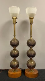 Pair of Vintage Brass 3 Globe Table Lamps