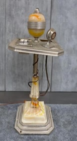 Art Deco Light Up Chrome and Slag Glass Smoking Stand